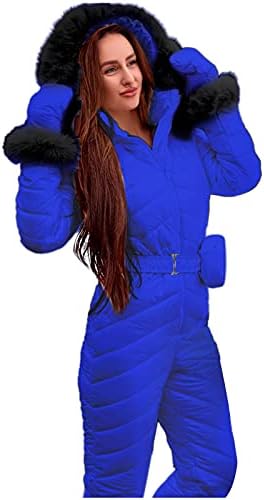 Kadın Onesies Kayak Takım Elbise Kış Açık Kar Spor Tulum Kürk Yaka Ceket Moda Slim Fit Rüzgar Geçirmez Kapüşonlu Snowsuit
