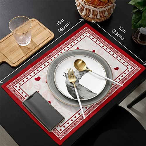 6 Placemats ile Chees D Bölge Yemek Masası Koşucu Kırmızı Aşk Alıntı sevgililer Günü, yıkanabilir Mutfak Masa Mat Seti Dudak
