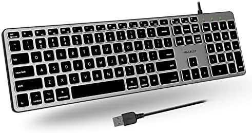 Macally Arkadan Aydınlatmalı Mac Klavye Kablolu-Sessiz, Şık ve İşlevsel-Beyaz LED'ler, 3 Parlaklık Seviyesi, 107 Tuş, 16 Kısayol
