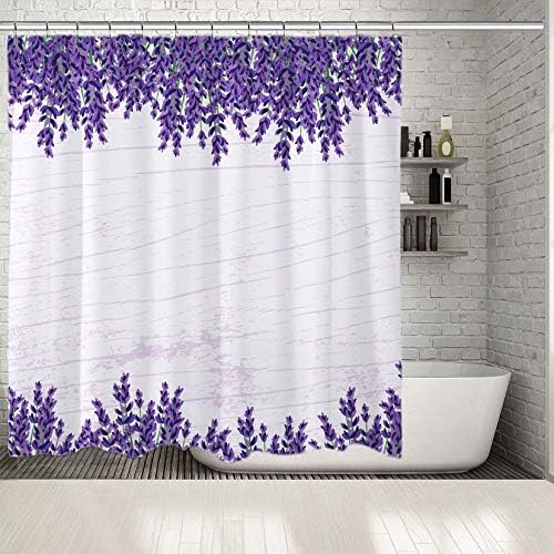 Çiçekler Baskılı Duş Perdesi / Su Geçirmez Düğme Deliği Küvetiniz için Duş Perdeleri Banyo Süslemeleri-Çoklu Boyutlu Ahşap Duvar