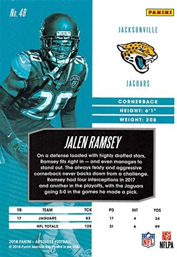 2018 Mutlak Futbol 48 Jalen Ramsey Jacksonville Jaguarlar Panini tarafından yapılan Resmi NFL Ticaret Kartı