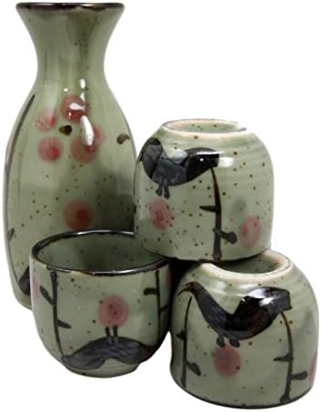 Atlantik Koleksiyon Japon 5 oz Seramik Matcha Kiraz Çiçeği Sake Seti Flask Dört Bardak Japonya'da Yapılan