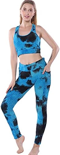 Kadın Egzersiz Kıyafetler 2 Parça Set Yastıklı Spor Sutyen Tank Top Yüksek Bel Yoga Pantolon Tayt w / Cepler