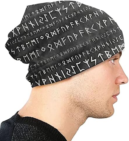 YYDSR Bere Kap Yaşlı Futhark Runes Siyah Örme Şapka Skullies Bonnet Erkekler Kadınlar için Vikings Moda Şapka Süsleme