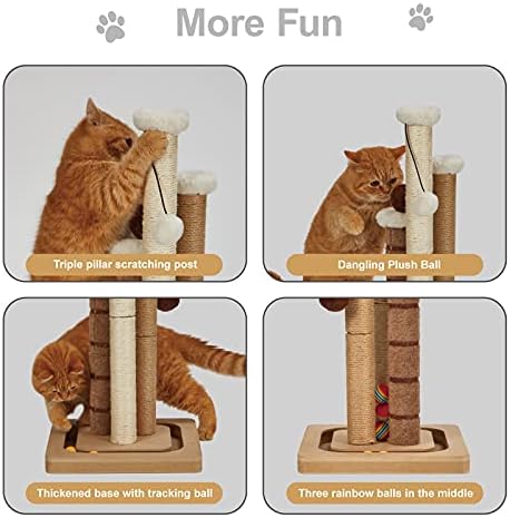 Kedi Tırmalama Sonrası Premium Doğal Sisal Jüt Halı Interaktif Parça ile 3 Scratch Mesajları Top Tabanı ve Asılı Topları Oyuncaklar