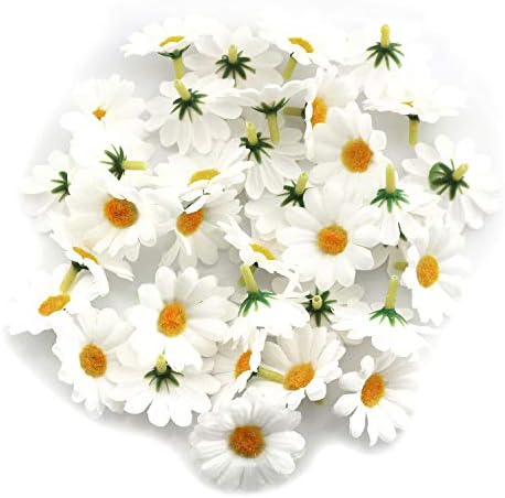 Tegg Kumaş Papatya Çiçek Kafa 100 ADET 1.5 İnç Beyaz Yapay Gerbera Sahte Çiçekler Düğün Parti ve DIY Craft için Heads