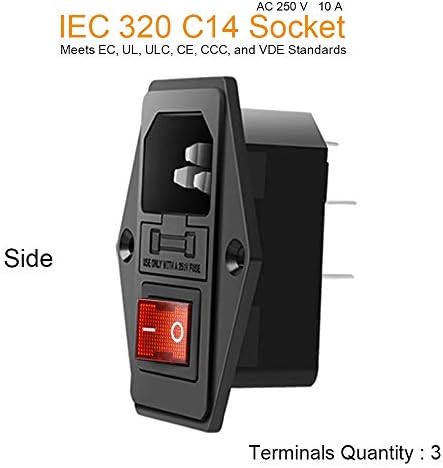 3 Paket Kırmızı Düğme AC 250 V 10A IEC 320 C14 Panel Montajlı Fiş Adaptörü Güç Konektörü Soketi Siyah vidalı bağlantı 3 Pins