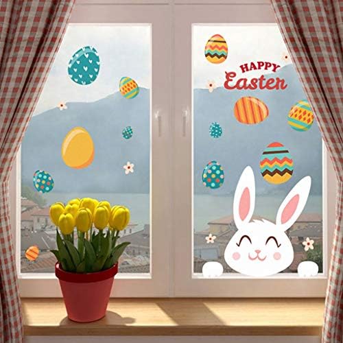 EOWO Paskalya Süslemeleri Pencere Tutunur Çıkartmalar, Bunny Paskalya Yumurta Çıkartmalar Tutunur Ev Dekorasyon Parti Dekor Malzemeleri