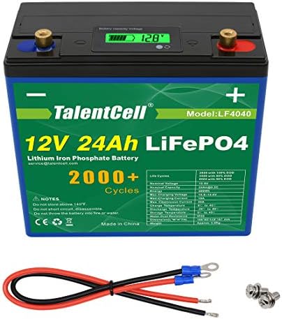 TalentCell 2000 Döngüleri Şarj Edilebilir 12 V 24Ah 288Wh Lityum Demir Fosfat (LiFePO4) Derin Döngüsü Pil Paketi