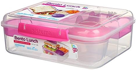 Sistema To Go Collection Bento Box Plastik Öğle Yemeği ve Gıda Saklama Kabı, 55,7 Ons, Çok Bölmeli (Renk Değişebilir) ve Gıda