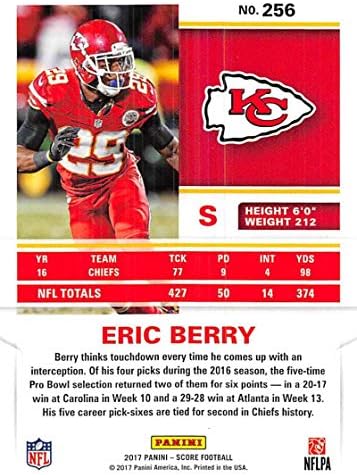 2017 Skor Puan Kartı Futbol 256 Eric Berry Kansas City Chiefs Panini'den Resmi NFL Ticaret Kartı