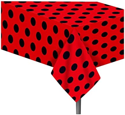 LJCL 3 Uğur Böceği Tablecover Paketi Kırmızı & Siyah Puanl Masa Örtüsü 54x87 İnç Dikdörtgen Polka Dot Plastik Masa Örtüsü için