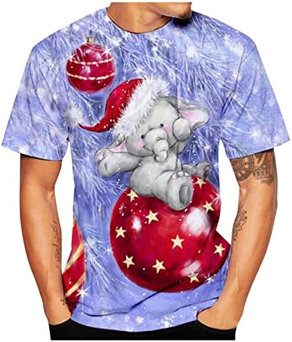 ZDFER Mens Tişörtleri Kısa Kollu, Noel Baskılı Crewneck Tişörtü Tops Bluz Casual Egzersiz Tee Gömlek Erkekler ıçin