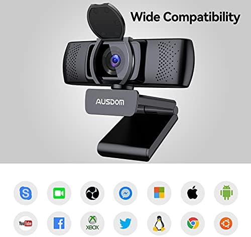 Gizlilik Kapaklı Otomatik Odaklama 1080P Web Kamerası, Çift Gürültü Azaltma Mikrofonlu AUSDOM AF640 Full HD İş Web Kamerası,
