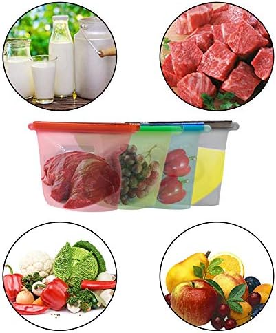 2 Paket Kullanımlık Silikon Gıda Saklama Torbaları, Streç Gıda Torbası, Mühür Konteynerler Çanta Plastik Kilitli Klip için Sebze,