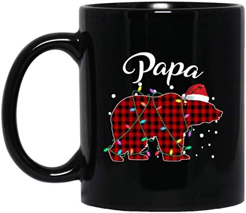 Kırmızı Ekose Papa Ayı Eşleştirme Buffalo Pijama Kahve Kupa-Noel Kahve Kupa-Noel Hediyeleri 15 oz