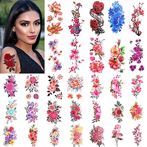 46 Yaprak Çiçekler Geçici Dövmeler Çıkartmalar Çok Renkli Karışık Stil Vücut Sanatı Geçici Dövmeler Kadın Kızlar veya Yetişkinler