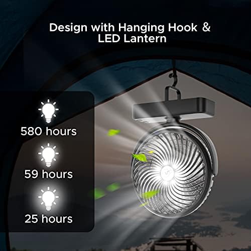 10000 mAh Pil Kumandalı Kamp Fan ile LED Fener, 7-İnç 50hrs Taşınabilir masa fanı Çadır Fan ile Asılı Kanca için Araba RV Hurricane