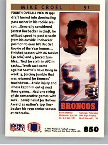 1991 Pro Set Futbol Kartı 850 Mike Croel ROY Denver Broncos Resmi NFL Ticaret Kartı