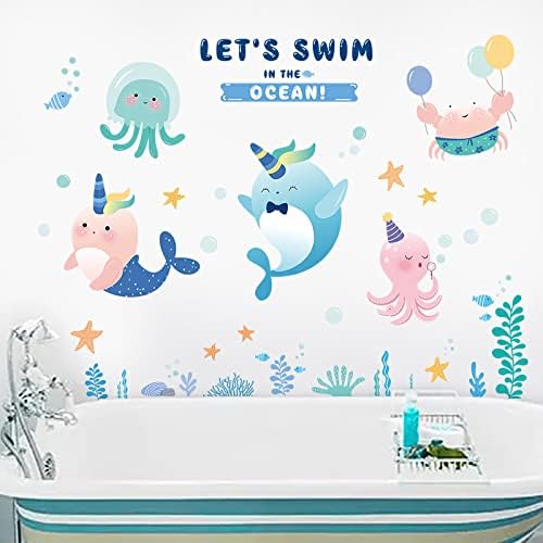 Karikatür Deniz Hayvanlar duvar çıkartmaları Çocuk Odası Dekorasyon Vinil Banyo Çıkartmaları Mobilya Su Geçirmez PVC Duvar Kağıdı