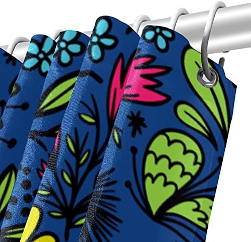 Lilibeely Su Geçirmez Yıkanabilir Polyester Kumaş Dekor Set 12 Hooks Yüzükler Duş Perdeleri Konuk Banyo için Sevimli Mavi Çiçek