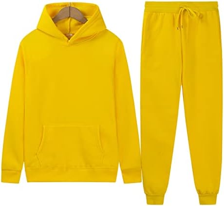daguı erkek spor takım elbise Düz Renk Polar Kazak Hoodie Set Sarı Düz Renk S