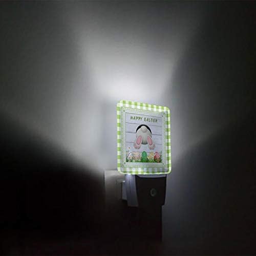 Paskalya Günü Plug-in Gece Lambası Pembe Tavşan Kuyruğu Yumurta Lambası Sensörlü, Yeşil Ekose Beyaz Tahta Duvar LED Gece Lambaları