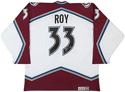 Patrick Roy İmzalı Otantik CCM Kahramanları Hokey Beyaz Colorado Çığ Forması-Üst Güverte-İmzalı NHL Formaları