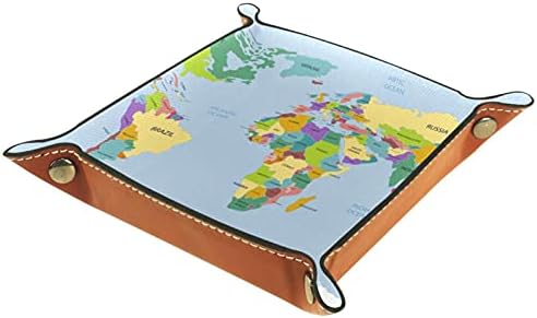Dünya Haritası Pratik Mikrofiber Deri Depolama Tepsisi-Ofis Masası Tepsi Başucu Caddy Depolama Organizatör Cüzdan için Anahtar