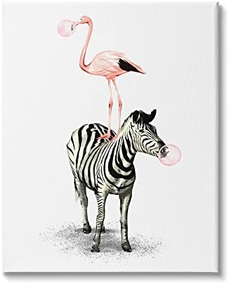Stupell Industries Zebra Flamingo Safari Hayvan Yığını Pembe Sakız, Ziwei Li tarafından Tasarlanan Tuval Duvar Sanatı, 24 x 30,