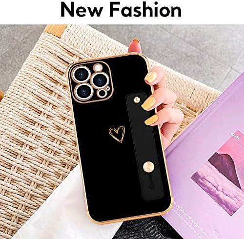 LLZ.COQUE ile Uyumlu iPhone 13 Pro Max Kılıf için Kadın Kızlar Bling Sevimli Kalp İnce TPU Kaplama Tampon Ayarlanabilir El Kayışı