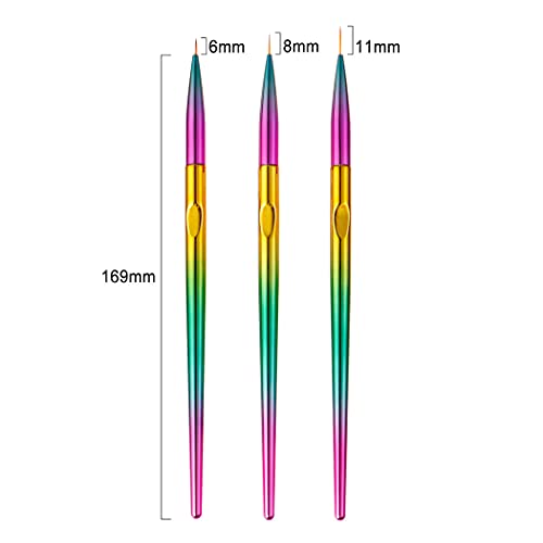 WOKOTO 3 Adet Nail Art Liner Fırçalar UV Jel Boyama Tırnak Sanat Tasarım Fırça Kalem Seti Renkli Degrade Kolu Tırnak Tasarım
