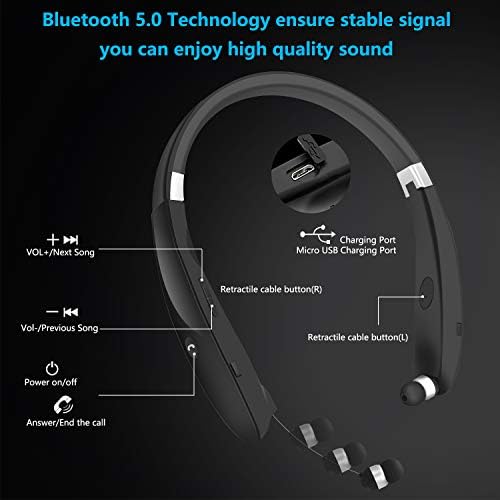APPİNESSEY Bluetooth Katlanabilir Kulaklıklar, kablosuz Boyun Bandı Kulaklık ile Geri Çekilebilir Kulaklıklar Gürültü Iptal Mic