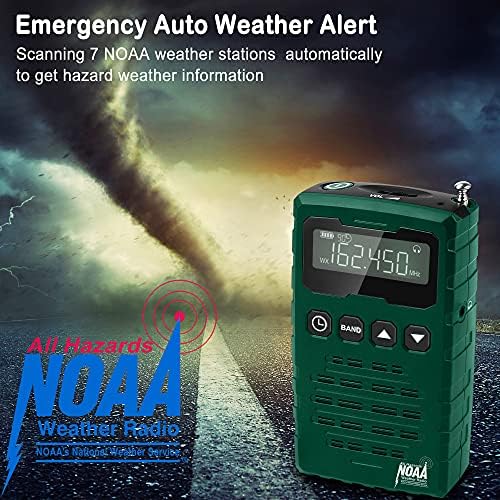NOAA Hava Cep Radyo, Taşınabilir AM/FM / Kısa Dalga Kişisel Acil Küçük Hava Uyarısı Radyo Akülü LCD ekran,Kulaklık Jakı,SOS Alarmı,Uyku