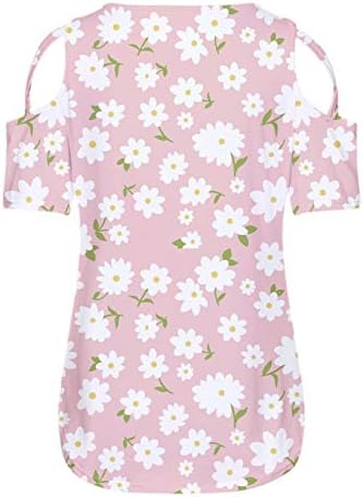 UNBRUVO Kadın Kısa Kollu Strappy Soğuk Omuz T-Shirt Tops Ayçiçeği Bluzlar
