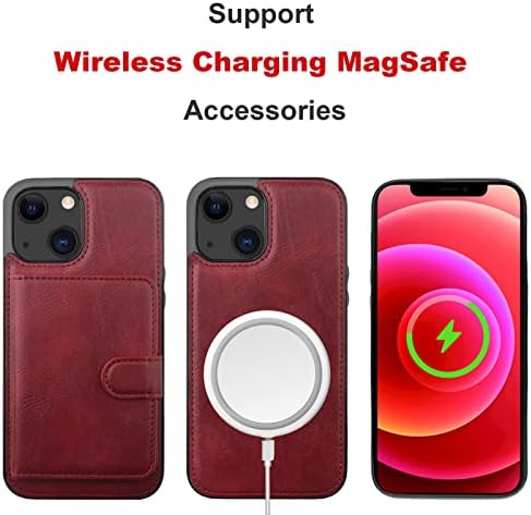 Bocasal Cüzdan Kılıf iPhone 13 MagSafe Manyetik RFID Engelleme ile Uyumlu Ayrılabilir Premium PU Deri Flip Case Kart Yuvaları