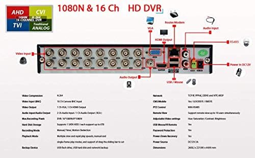 EVERTECH 16 Kanal Güvenlik DVR Kaydedici H. 264 H. 265 1080N Hibrid 4in1 AHD TVI CVI Analog CCTV Güvenlik Kamera Sistemi Dijital