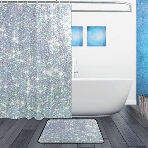 Sequins Parlak Glitter Su Geçirmez Duş Perdesi Banyo için 72x72 İnç Polyester, Ev Dekor Perde 12 Hooks ile Paspas Set