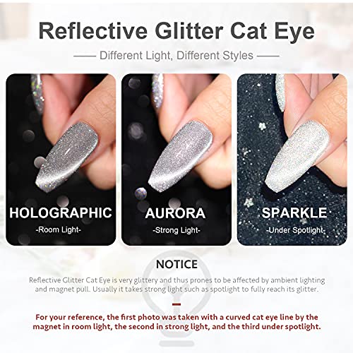GAOY Bling Bling kedi göz jeli cila seti 6 Yansıtıcı Glitter Jel Oje Renkler için Ücretsiz Mıknatıs ile Holografik kedi gözü