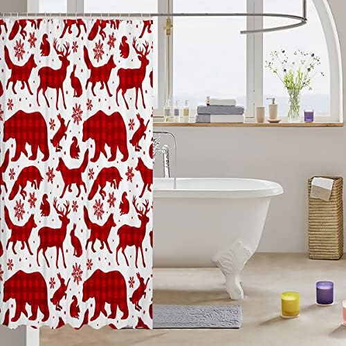 Erosebridal Woodland Hayvan Baskı Banyo Perdesi Kırmızı Kurt Tilki Geyik Banyo Curtaint 72 Wx84 L Çocuk Erkek Kız Gençler için