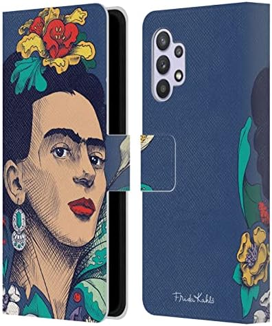 Kafa Durumda Tasarımlar Resmen Lisanslı Frida Kahlo Çiçekler Kroki Deri Kitap Cüzdan Kılıf Kapak Samsung Galaxy A32 ile Uyumlu