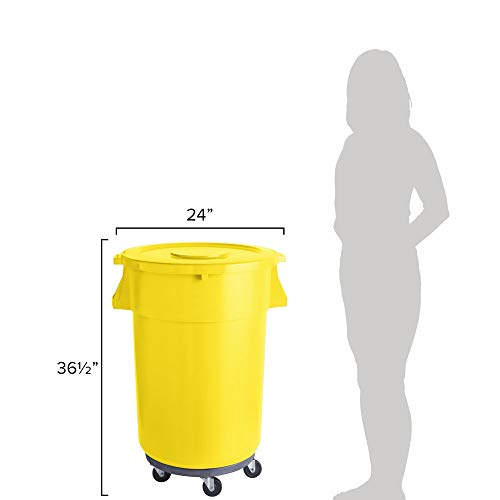 5 Paket! 176 Qt. / 44 Galon / 166 Sarı Yuvarlak İçerik Kutusu / Kapaklı ve Dolly'li Ticari Çöp Kutusu. Çöp Sepeti Çöp Kutusu