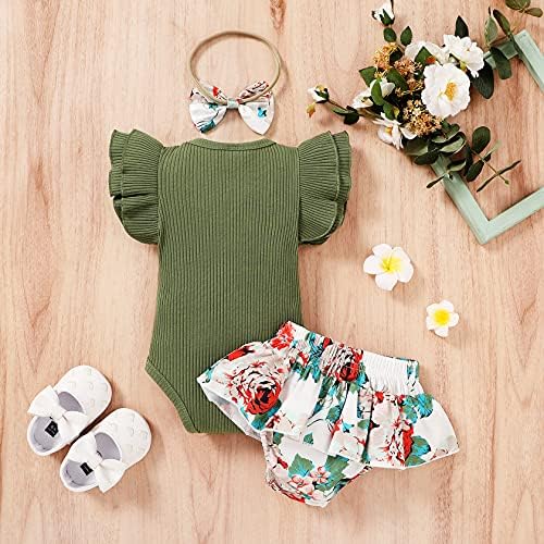 Bebek Yenidoğan Bebek Kız Yaz Kıyafetler Fırfır Kollu Çiçek Şort Sevimli Bebek Giysileri Kız