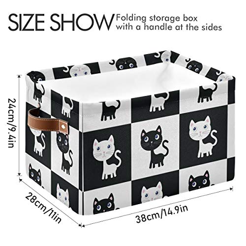 Dikdörtgen saklama kutusu Kedi Desen Siyah Beyaz Tuval Kumaş Kolları ile-Katlanır Hediye Sepeti için Erkek ve Kız