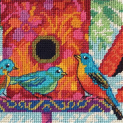 Boyutlar Renkli Kuş Evi İğne Seti, 14 Mesh Baskılı Tuval, 11 x 14