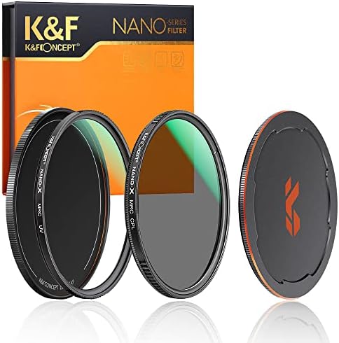 K & F Konsept 72mm Nano-X Dairesel Polarizörler Filtre ve MC UV Koruma Filtre Kiti (2 adet) ile Yukarı ve Aşağı Lens Kapağı,