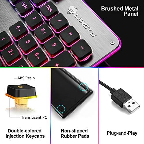 LANGTU Membran Oyun Klavyesi, Çalışma için Renkli LED Arkadan Aydınlatmalı Sessiz Klavye, Tüm Metal Panel USB Kablolu 25 Tuşlu