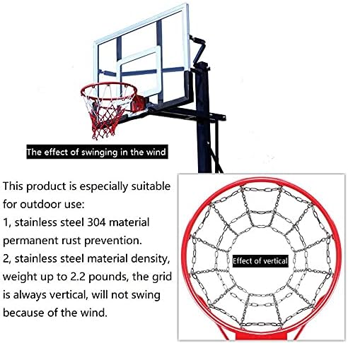 Dakzhou Basketbol net, 304 Paslanmaz Çelik Zincir Örgülü, Kalıcı Pas Geçirmez (12 Bağlantı), Hızlı Kurulum.