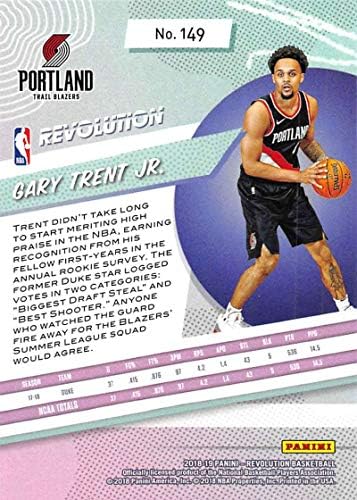 2018-19 Devrim Basketbol 149 Gary Trent Jr. RC Portland Trail Blazers Çaylak Resmi NBA Ticaret Kartı Panini Tarafından