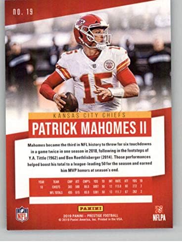 2019 Prestij Futbol 19 Patrick Mahomes II Kansas City Chiefs Resmi Perakende NFL Ticaret Kartı Panini Amerika'dan